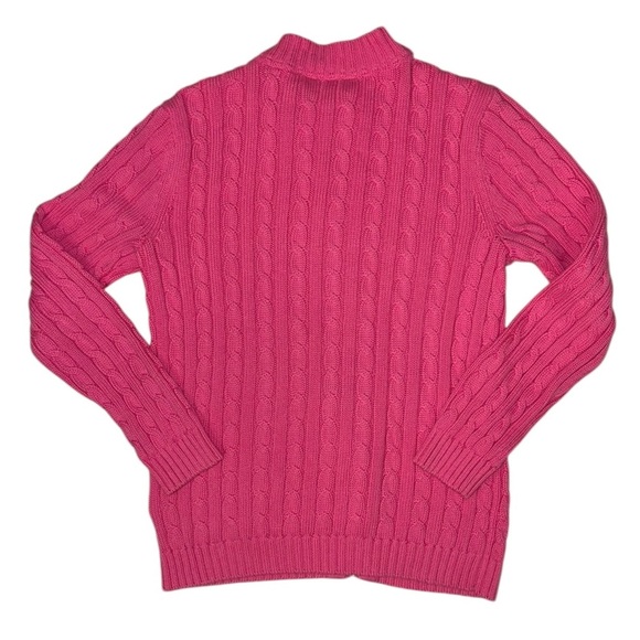 L.L. Bean Women’s 100% Cotton Pink Cable Knit Full Zip Cardigan Sweater ~ Size L - Picture 2 of 7